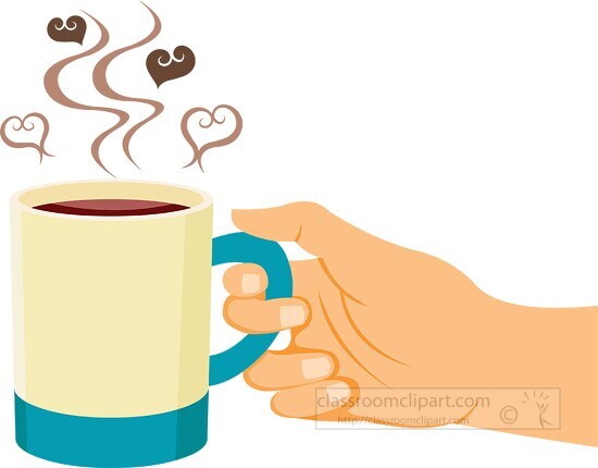 hand holding a hot steamy cup of coffee