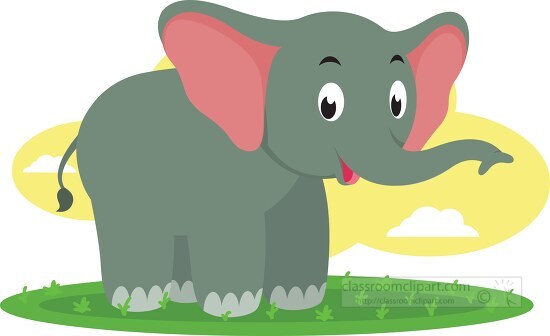 happy and friendly elephant standing in grass plains