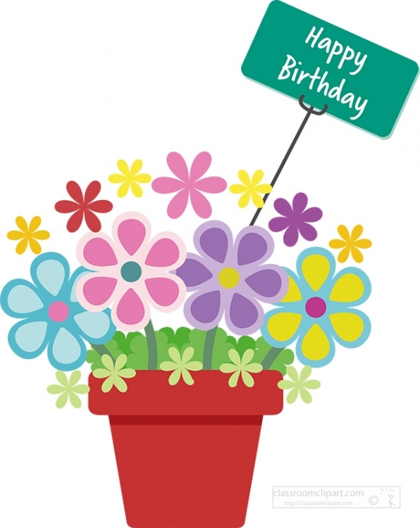 Clipart Happy Birthday Potted Flowers