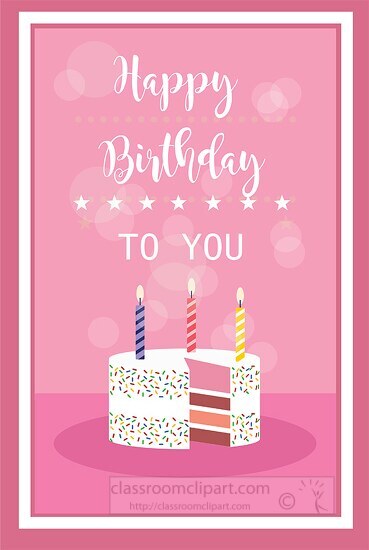 happy birthday wish and cake candles pink background clipart
