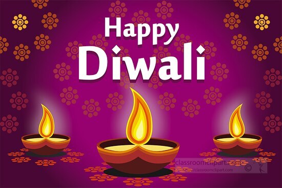 happy diwali with oil lamps clipart
