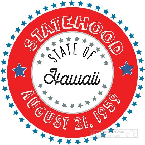 Hawaii statehood 1959 date statehood round style with stars clip