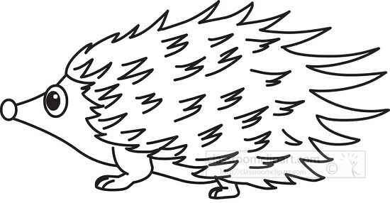 hedgehog cartoon sideview black outline