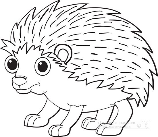 hedgehog with big eyes black white outline