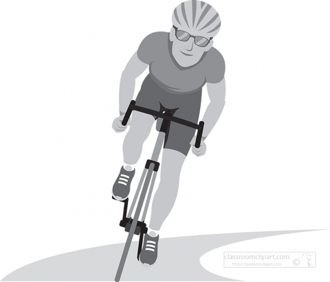 helmet wearing cyclist riding bike gray color