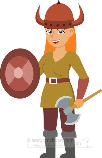 helmet wearing female viking holding shield axe clipart image gr