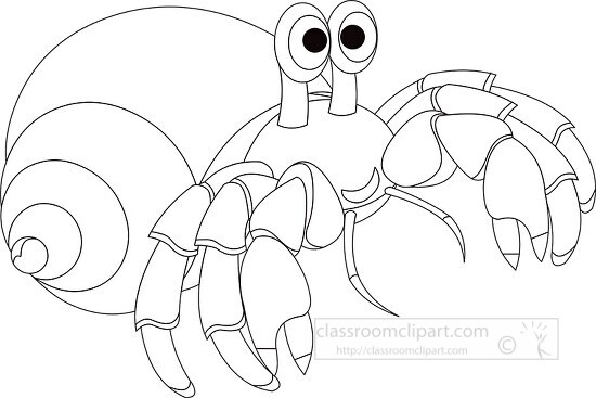 hermit crab in shell marine animal black white outline clipart
