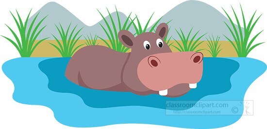 hippopotamus in african lake clipart