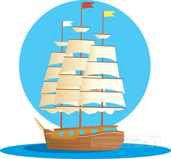 historic old wooden sail boat clipart 652