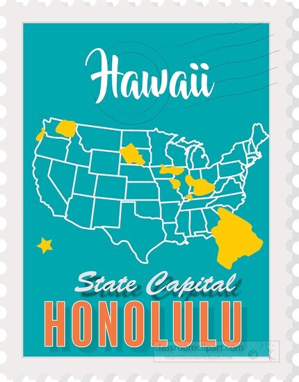 honolulu hawaii state map stamp clipart