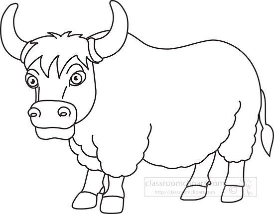 horned yak black white outline clipart