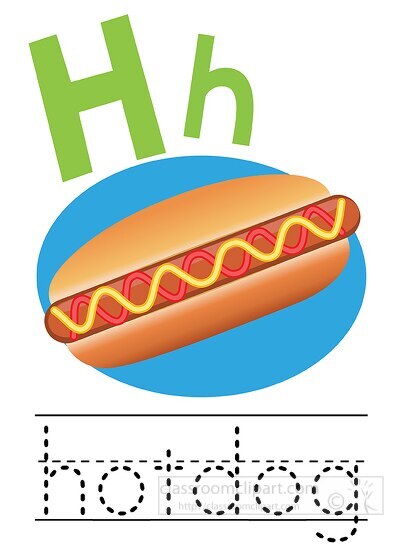 hotdog with alphabet letter H Upper lower case children writing 