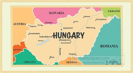 hungary country map color border clipart