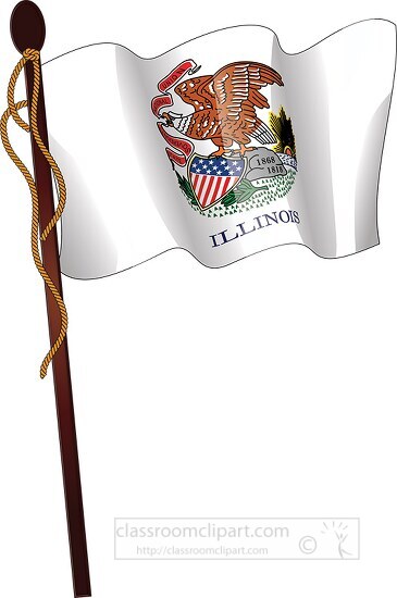 illinois state flag on a flagpole clipart