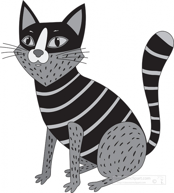 illustrated gray black stripped cat