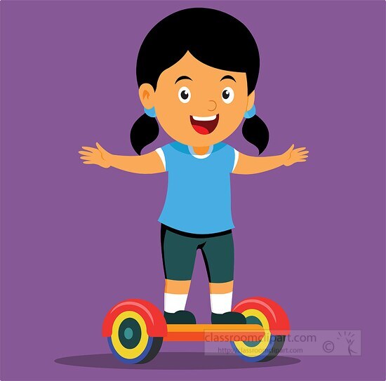 illustration of girl having fun riding hoverboard clipart