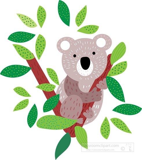 illustration of koala surrounded by green leaves vector clipart