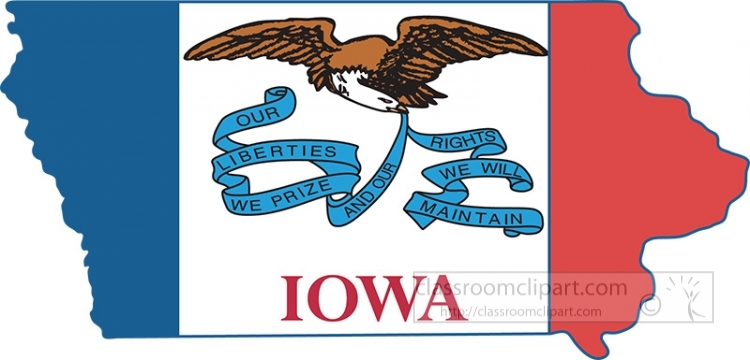 iowa state map with state flag overlay clipart image