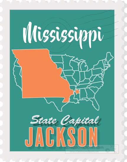 jackson mississippi state map stamp clipart 2