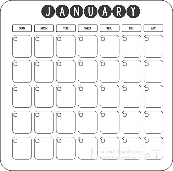january calendar days week month clipart