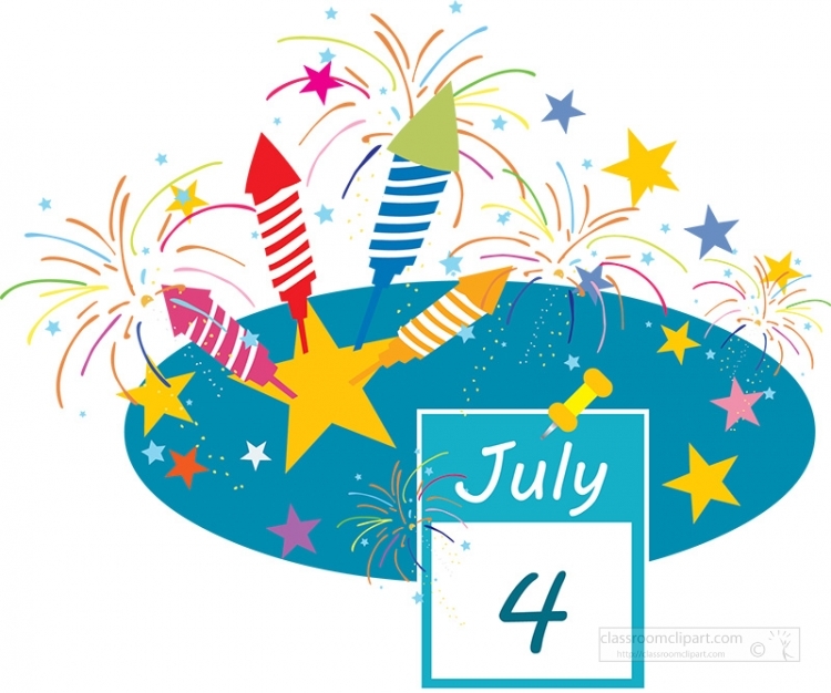 july 4th calendar with fireworks clipart