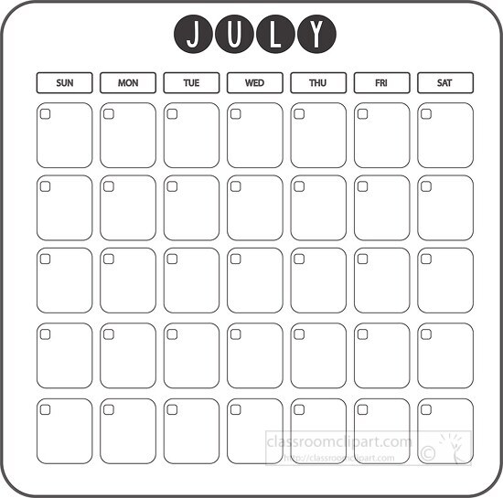 july calendar days week month clipart