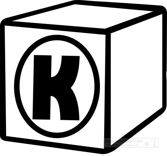 K alphabet block black white clipart
