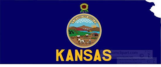 kansas state map with state flag overlay clipart