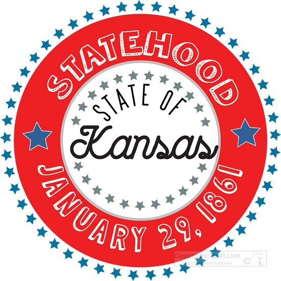 Kansas statehood 1861 date statehood round style with stars clip