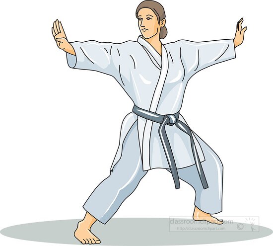Karate in black belt uniform defense pose Vector Image