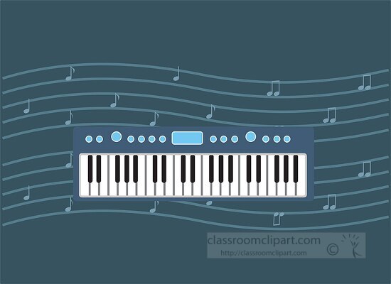 keyboard musical instrument blue background with notes clipart