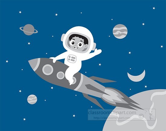 kid astronaut riding a rocket gray color 2