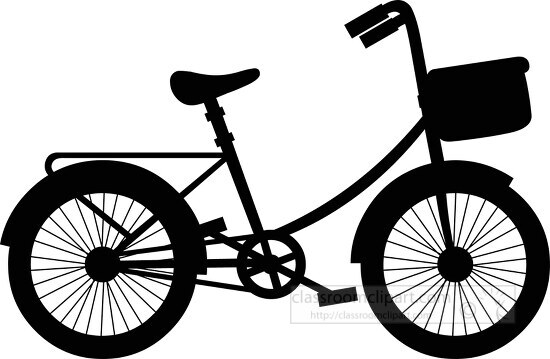 kids bicycle with basket clipart silhouette