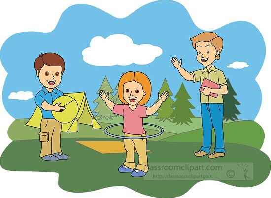 kids camping in the summers fun clipart