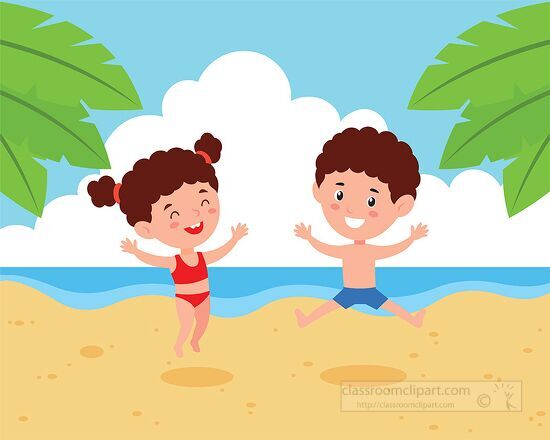 Children Kids Clipart-kids enjoying summer fun at the beach clipart