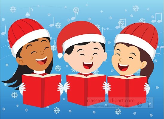 kids singing togather christmas carols clipart