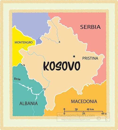 kosovo country map color border clipart