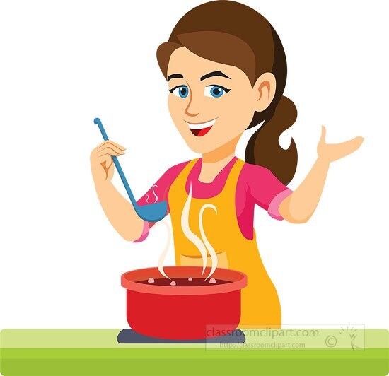lady cooking over stove clipart