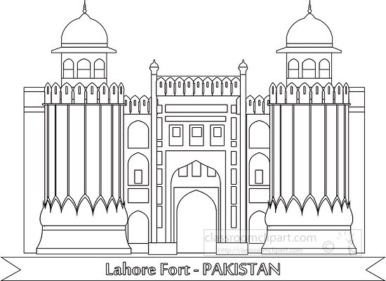 lahore fort pakistan black white outline clipart