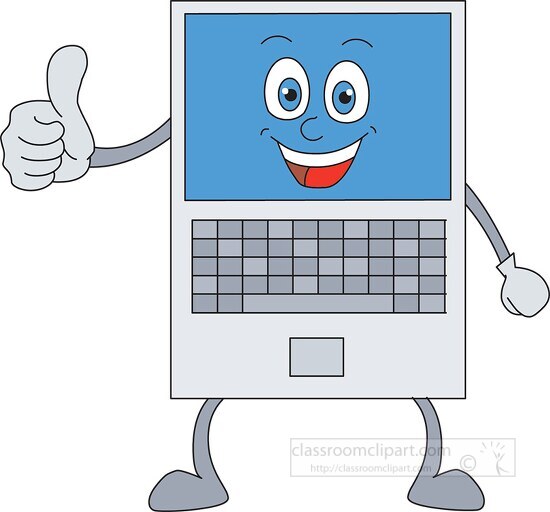 laptop cartoon character with face hands