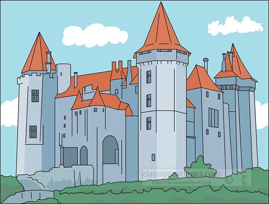 large medieval castle on hill clipart