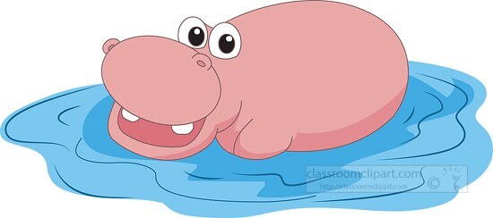 large pink hippo in lake water clipart 581