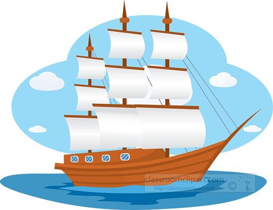 large wooden sailboat sails open clipart