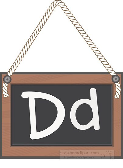 letter D hanging black board with rope clipart