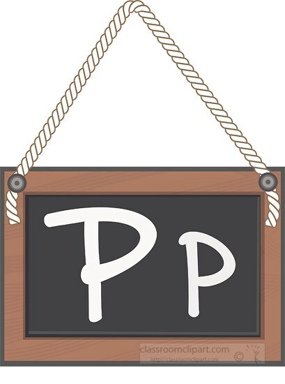 letter P hanging black board with rope clipart