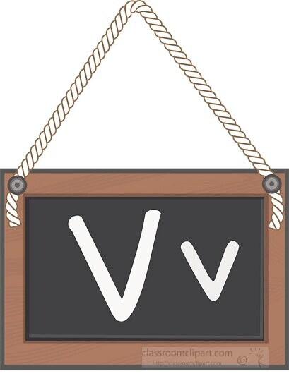 letter V hanging black board with rope clipart