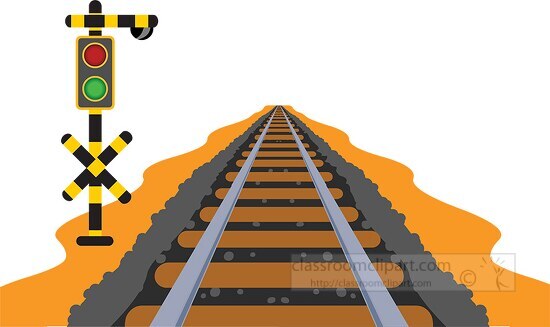 light signal pole on train track illustration