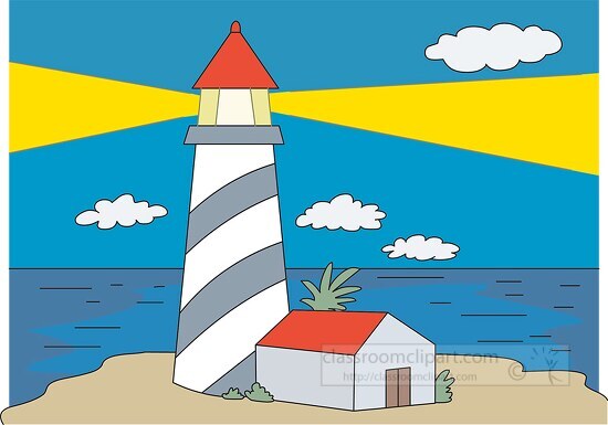 lighthouse on rocky point emits light clipart 7155