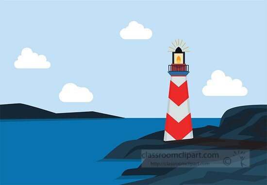 lighthouse overlooking rocky shoreline clipart