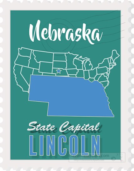 lincoln nebraska state map stamp clipart